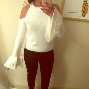 Bell sleeved cold shoulder sweater